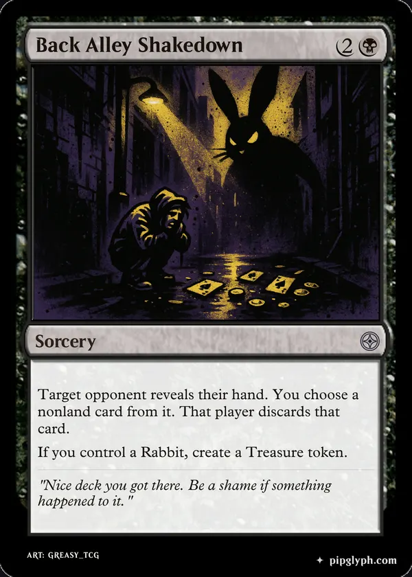 Back Alley Shakedown — custom MTG-style sorcery, uncommon rarity
