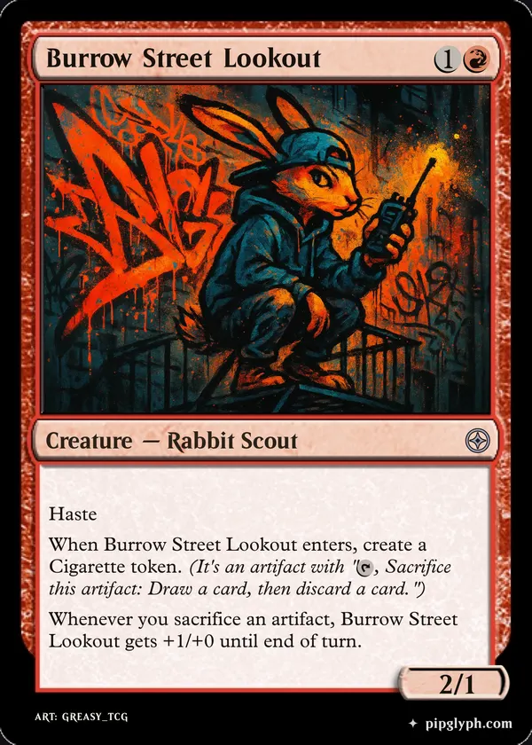 Burrow Street Lookout — custom MTG-style creature, uncommon rarity