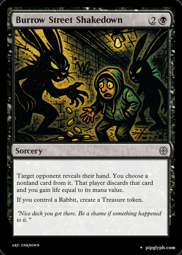 Burrow Street Shakedown — custom MTG-style sorcery, uncommon rarity