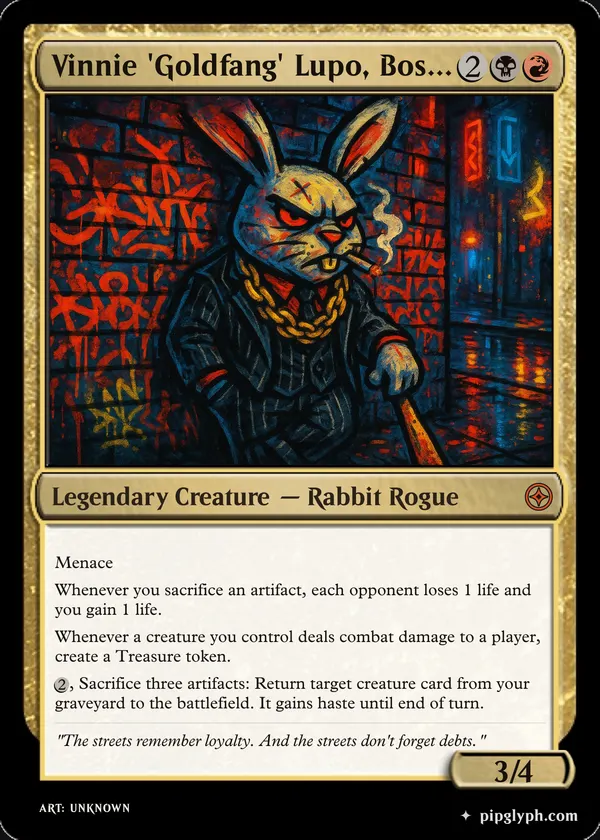 Vinnie 'Goldfang' Lupo, Boss of Burrow Street — custom MTG-style creature, mythic rarity