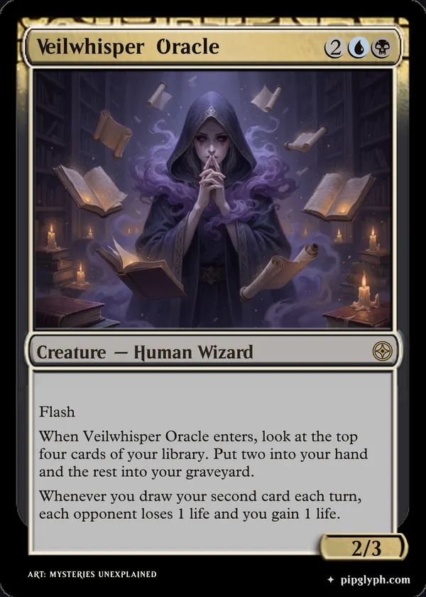 Veilwhisper Oracle — custom MTG-style creature, rare rarity
