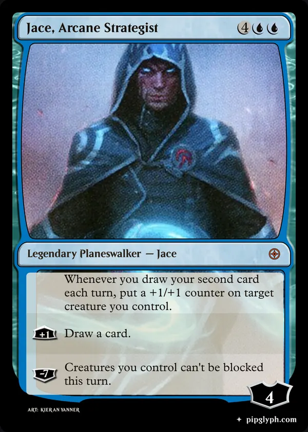 Jace, Arcane Strategist — custom MTG-style planeswalker, mythic rarity