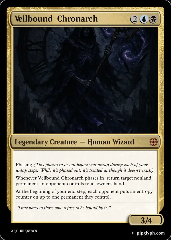 Veilbound Chronarch — custom MTG-style creature, mythic rarity