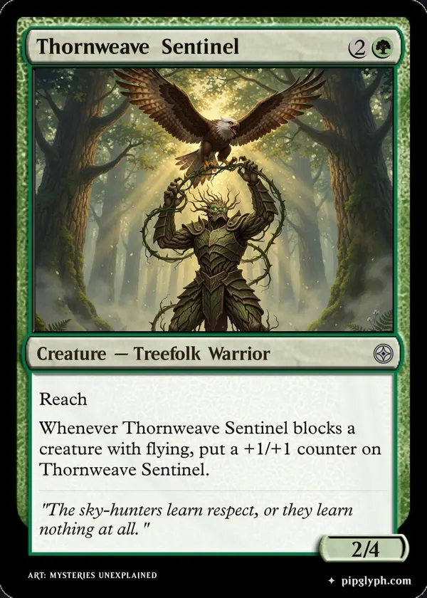 Thornweave Sentinel — custom MTG-style creature, uncommon rarity