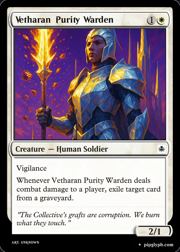 Vetharan Purity Warden — custom MTG-style creature, common rarity