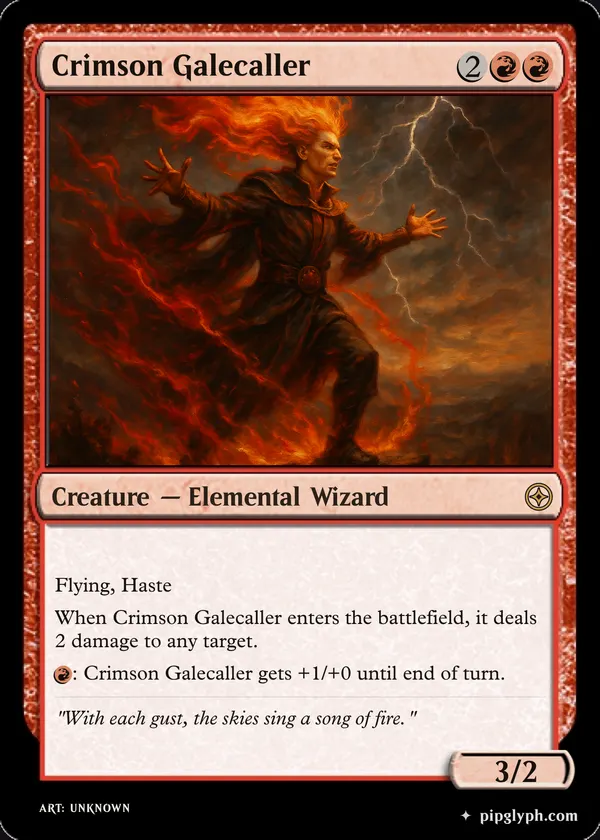 Crimson Galecaller — custom MTG-style creature, rare rarity