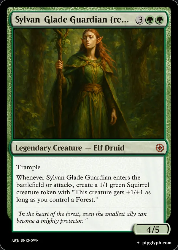 Sylvan Glade Guardian (remix) — custom MTG-style creature, mythic rarity