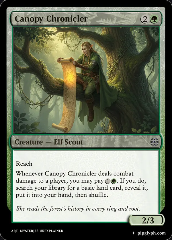 Canopy Chronicler — custom MTG-style creature, uncommon rarity