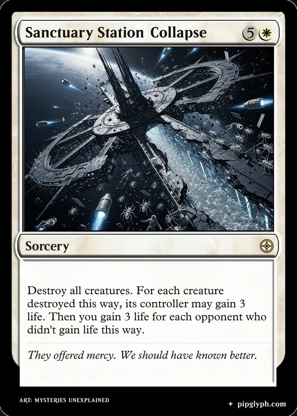 Sanctuary Station Collapse — custom MTG-style sorcery, rare rarity