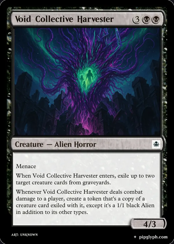 Void Collective Harvester — custom MTG-style creature, rare rarity