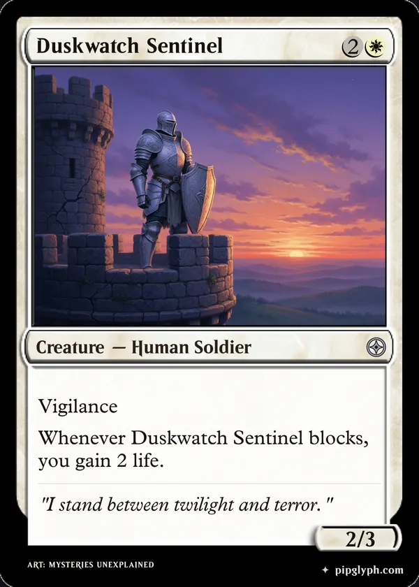 Duskwatch Sentinel — custom MTG-style creature, uncommon rarity