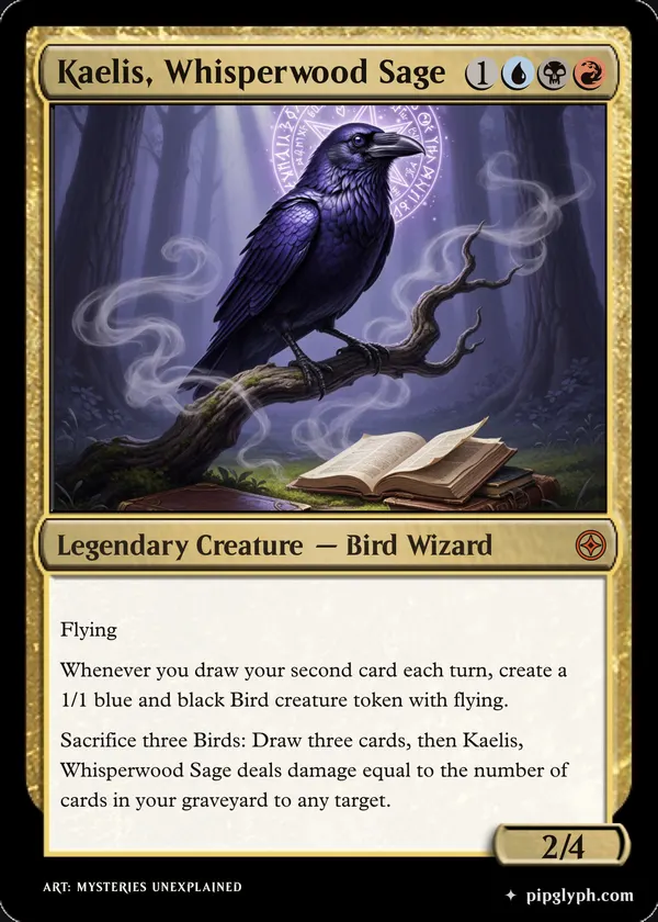 Kaelis, Whisperwood Sage — custom MTG-style creature, mythic rarity