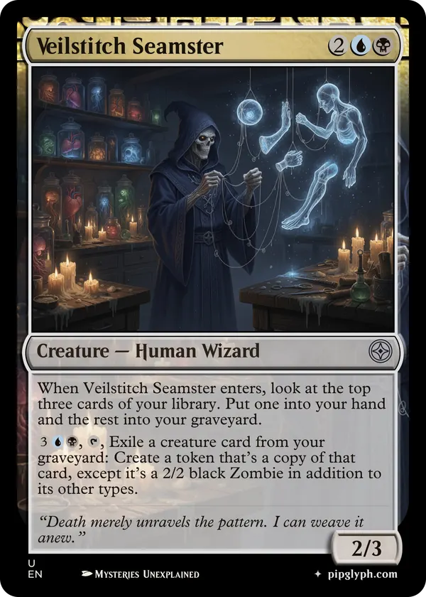 Veilstitch Seamster — custom MTG-style creature, uncommon rarity