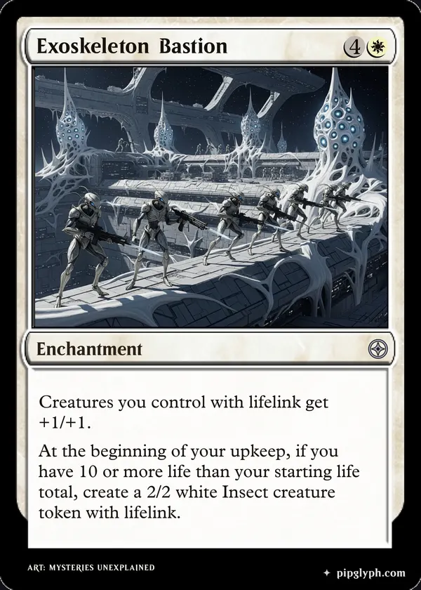 Exoskeleton Bastion — custom MTG-style enchantment, uncommon rarity