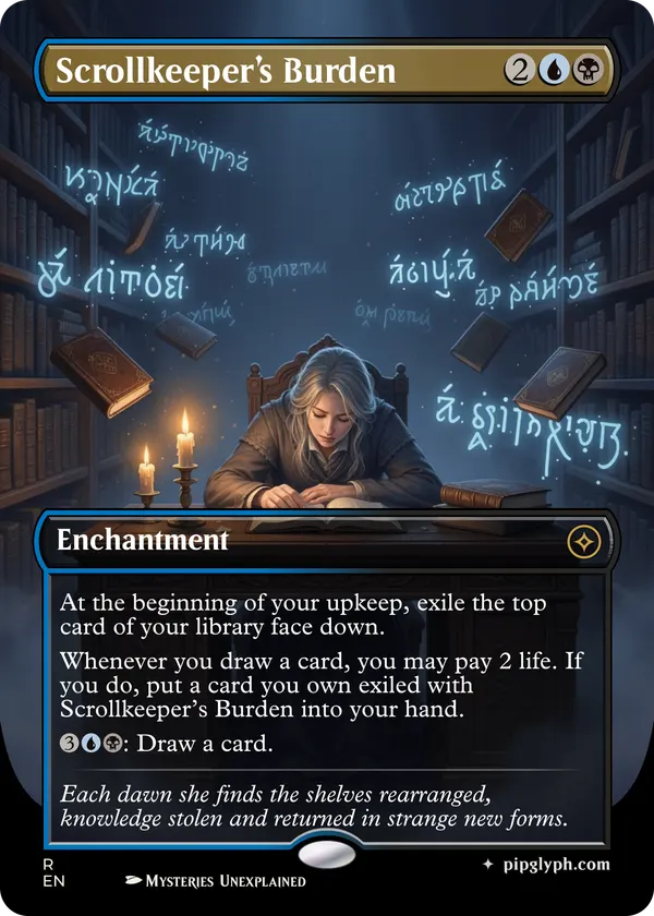 Scrollkeeper’s Burden — custom MTG-style enchantment, rare rarity