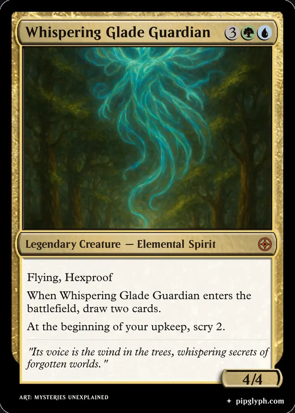Whispering Glade Guardian — custom MTG-style creature, mythic rarity