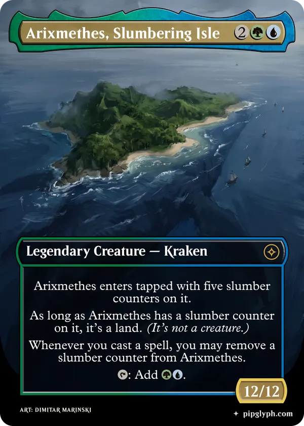 Arixmethes, Slumbering Isle — custom MTG-style creature, rare rarity