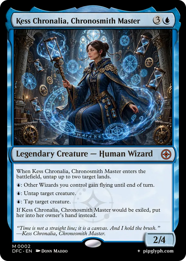 Kess Chronalia, Chronosmith Master — custom MTG-style creature, mythic rarity