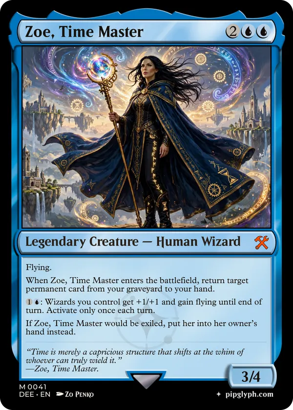 Zoe, Time Master — custom MTG-style creature, mythic rarity