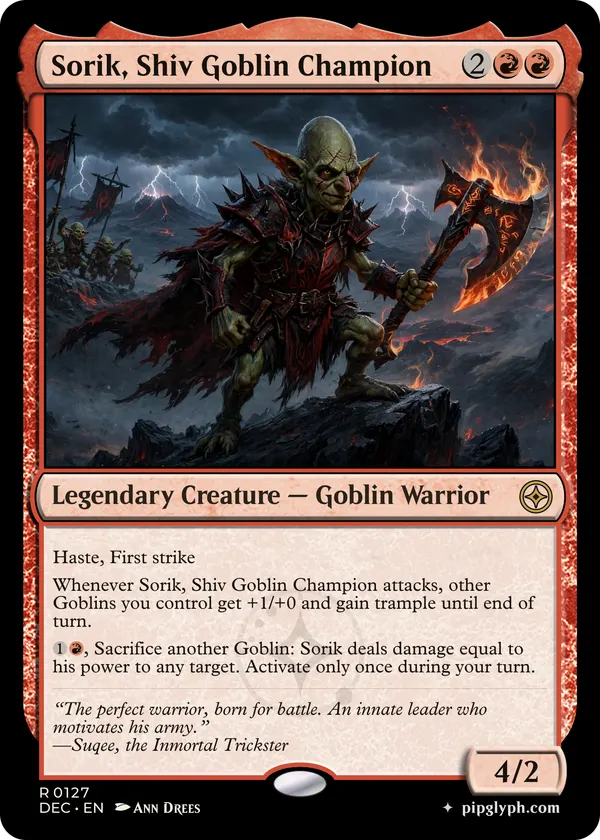 Sorik, Shiv Goblin Champion — custom MTG-style creature, rare rarity