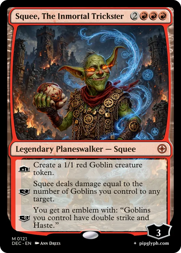 Squee, The Inmortal Trickster — custom MTG-style planeswalker, mythic rarity