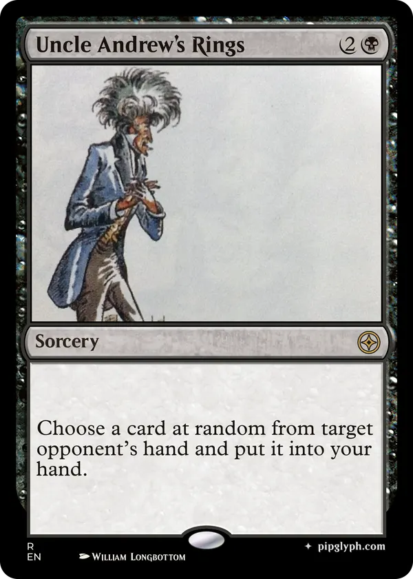 Uncle Andrew’s Rings — custom MTG-style sorcery, rare rarity
