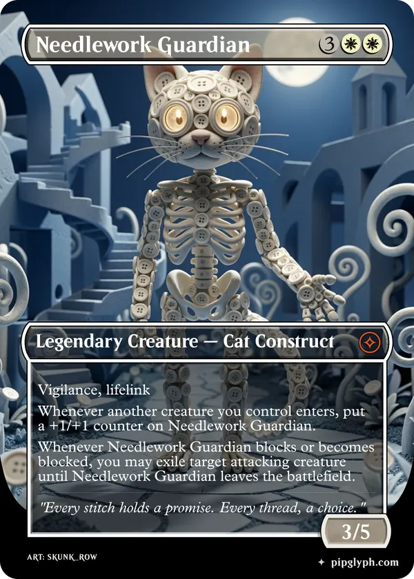 Needlework Guardian — custom MTG-style creature, mythic rarity