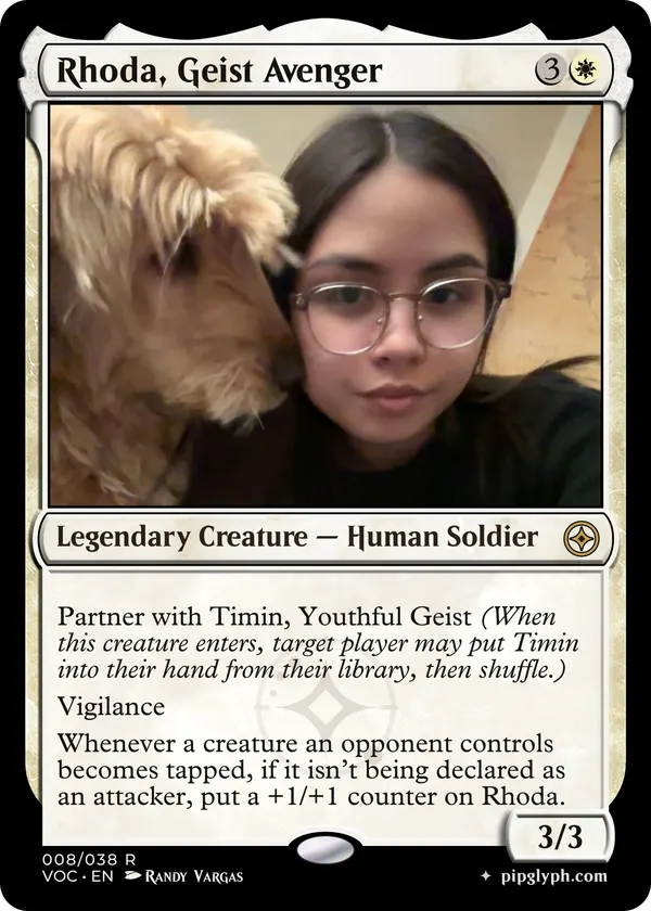 Rhoda, Geist Avenger — custom MTG-style creature, rare rarity