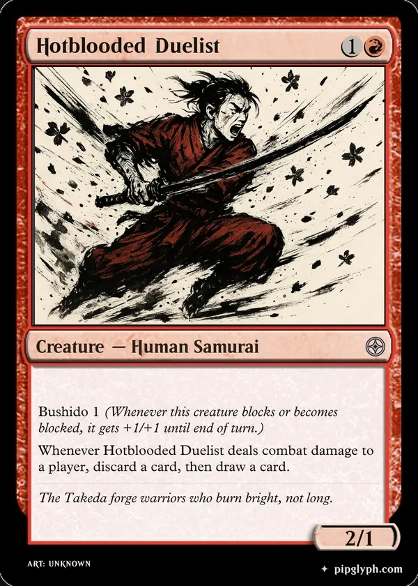 Hotblooded Duelist — custom MTG-style creature, uncommon rarity