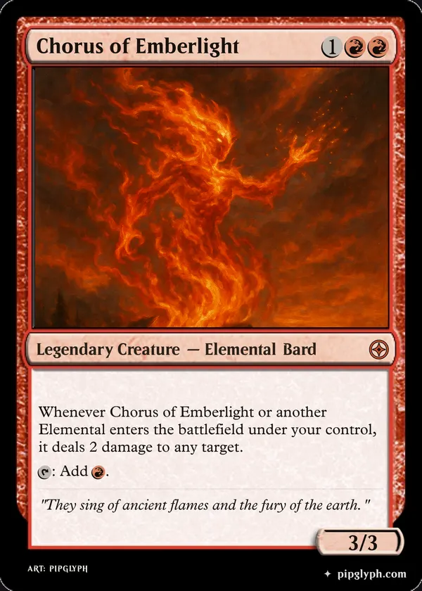 Chorus of Emberlight — custom MTG-style creature, mythic rarity