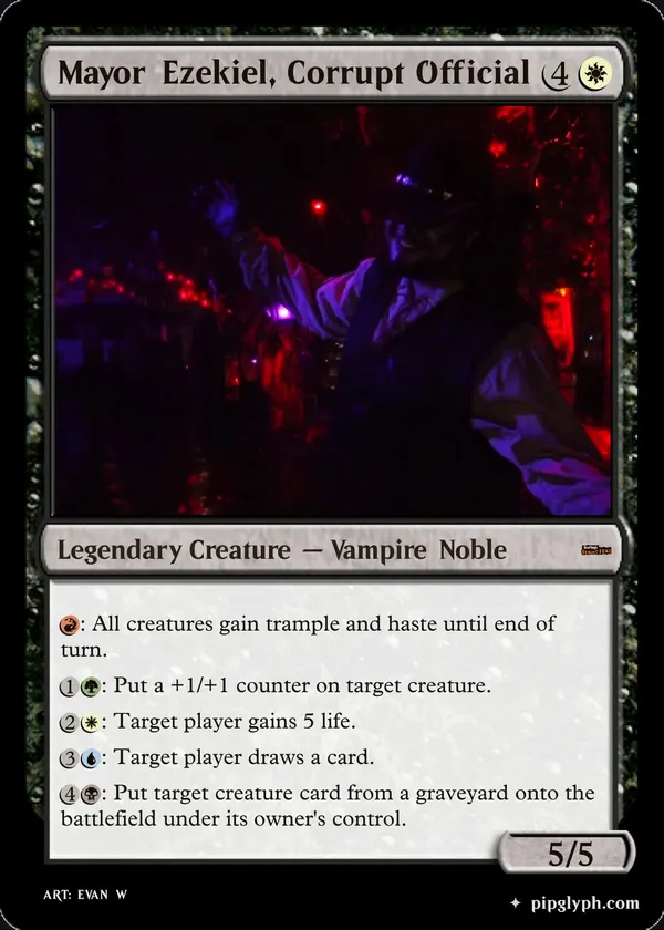 Mayor Ezekiel, Corrupt Official — custom MTG-style creature, mythic rarity
