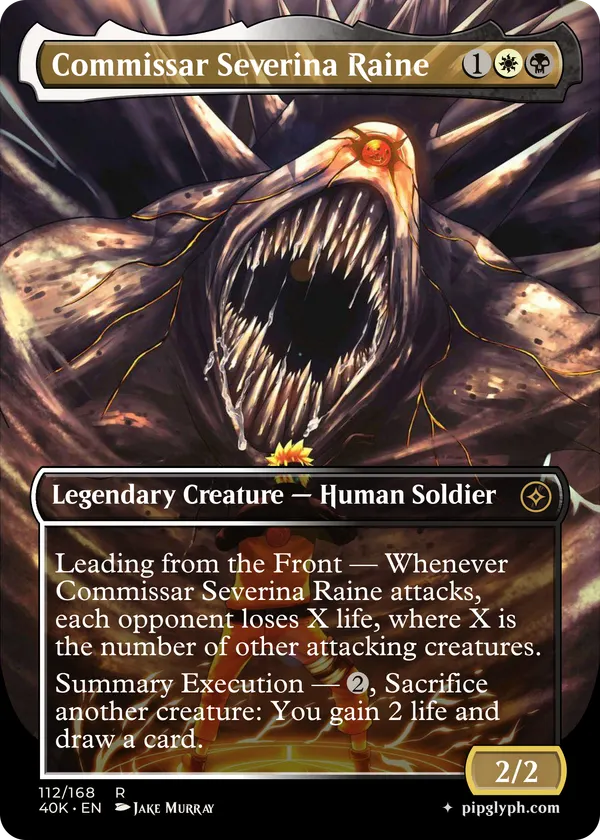 Commissar Severina Raine — custom MTG-style creature, rare rarity