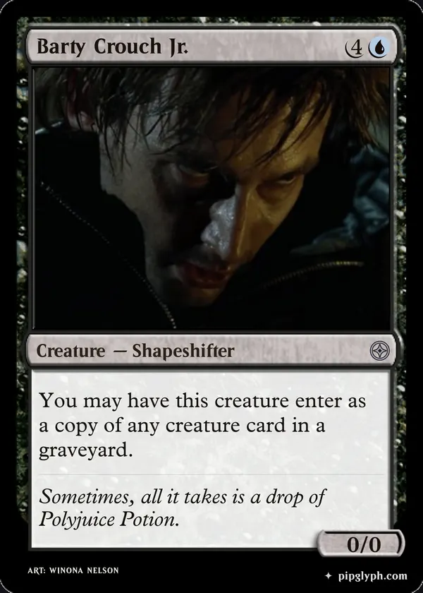 Barty Crouch Jr. — custom MTG-style creature, uncommon rarity