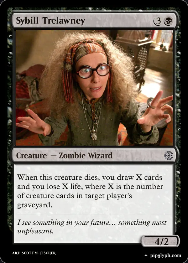 Sybill Trelawney — custom MTG-style creature, uncommon rarity