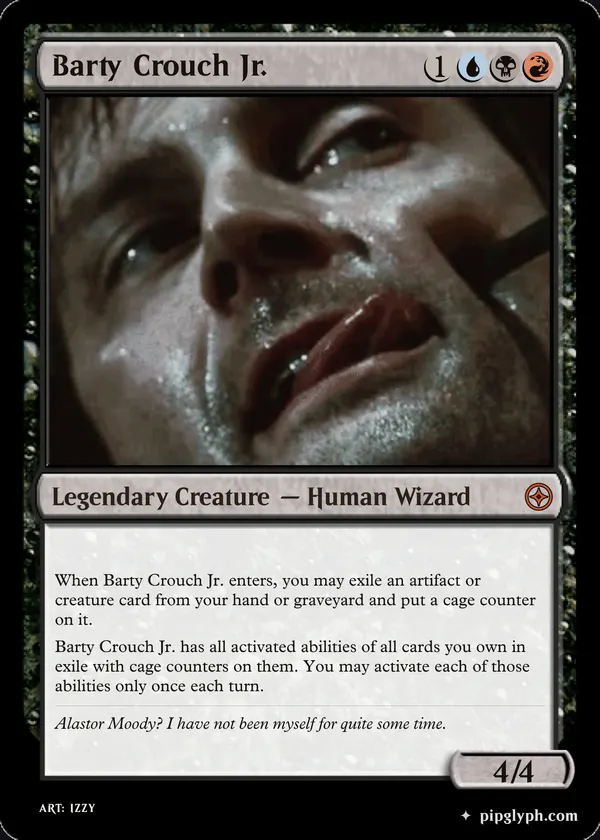 Barty Crouch Jr. — custom MTG-style creature, mythic rarity