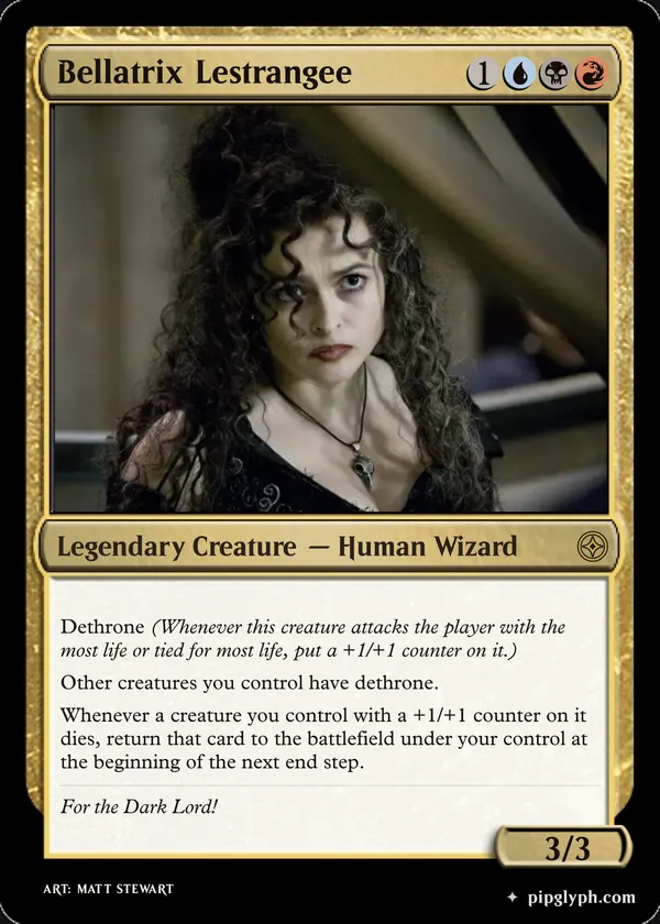 Bellatrix Lestrangee — custom MTG-style creature, rare rarity