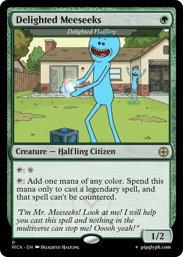 Delighted Halfling — custom MTG-style creature, rare rarity