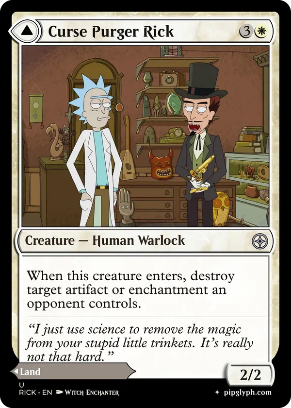 Curse Purger Rick — custom MTG-style creature, uncommon rarity