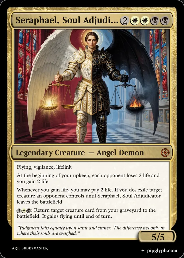 Seraphael, Soul Adjudicator — custom MTG-style creature, mythic rarity