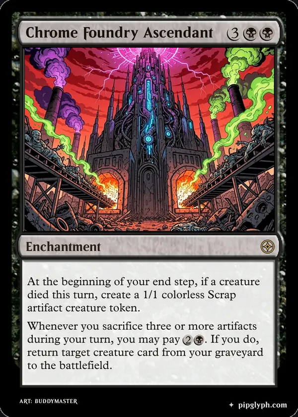 Chrome Foundry Ascendant — custom MTG-style enchantment, rare rarity