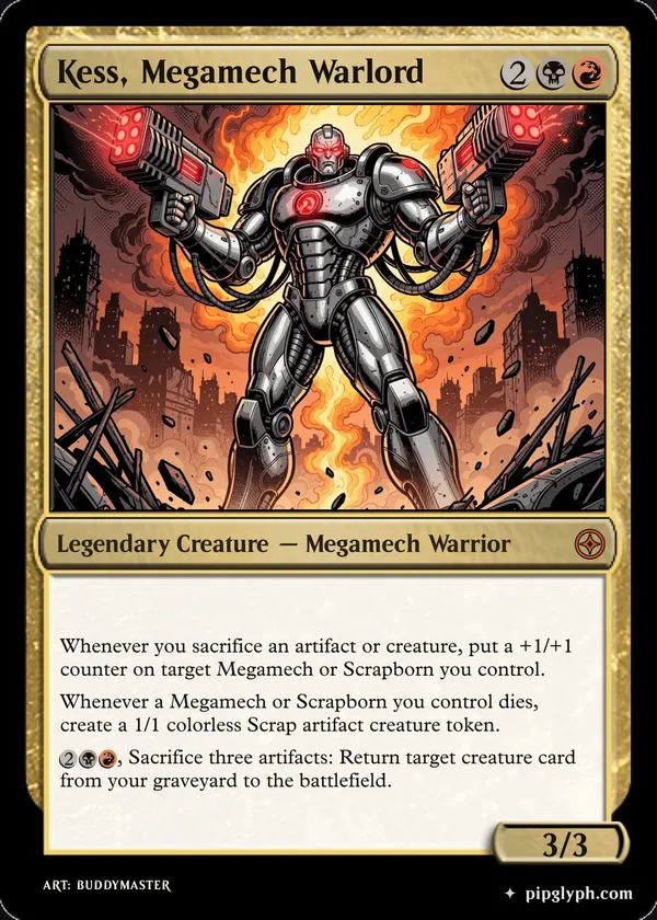 Kess, Megamech Warlord — custom MTG-style creature, mythic rarity